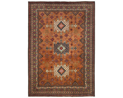 6x8 Brown Ersari Afghan Hand Knotted Veg Dye Wool Area Rug